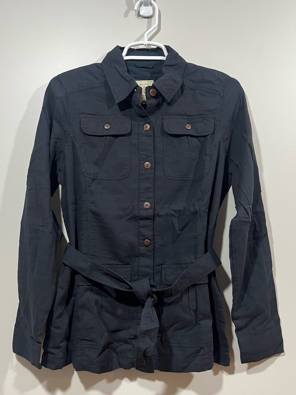Royal Robbins Cool Mesh Black Button-Up Belted Utility Shirt Jacket Small